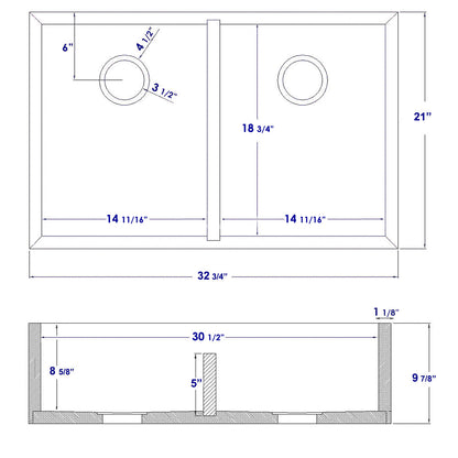 ALFI brand  AB3321 33" Double Bowl Bamboo Kitchen Farm Sink