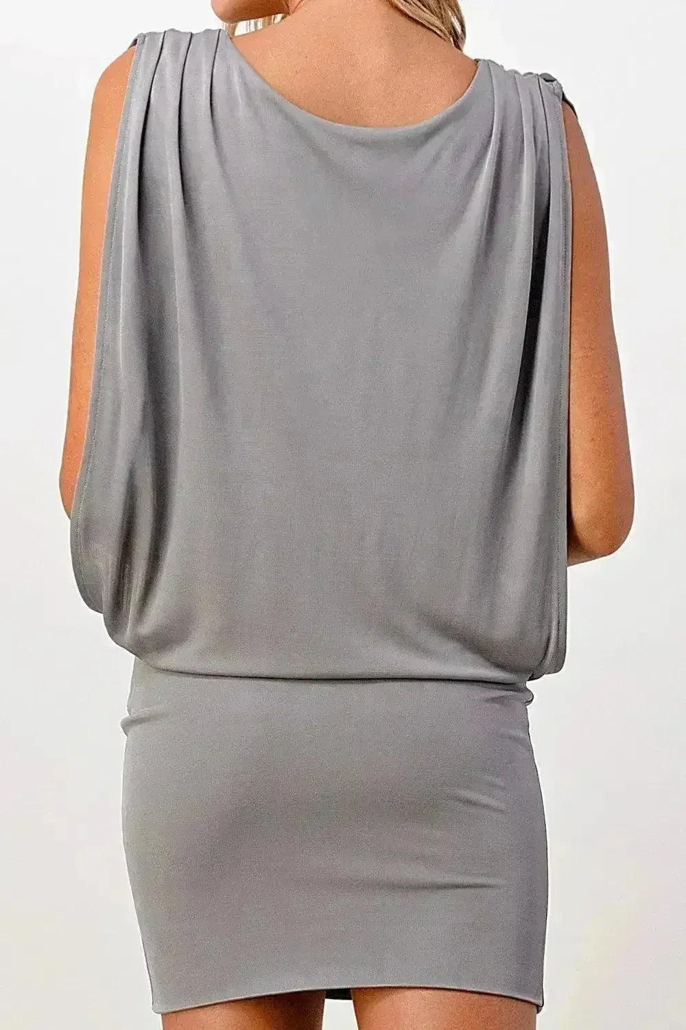 Sleeveless Draped Mini Dress with V-Neckline