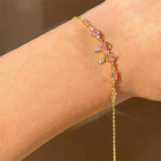 Elegant Zircon Bow Chain Bracelet – Stylish Gift for Women & Girls