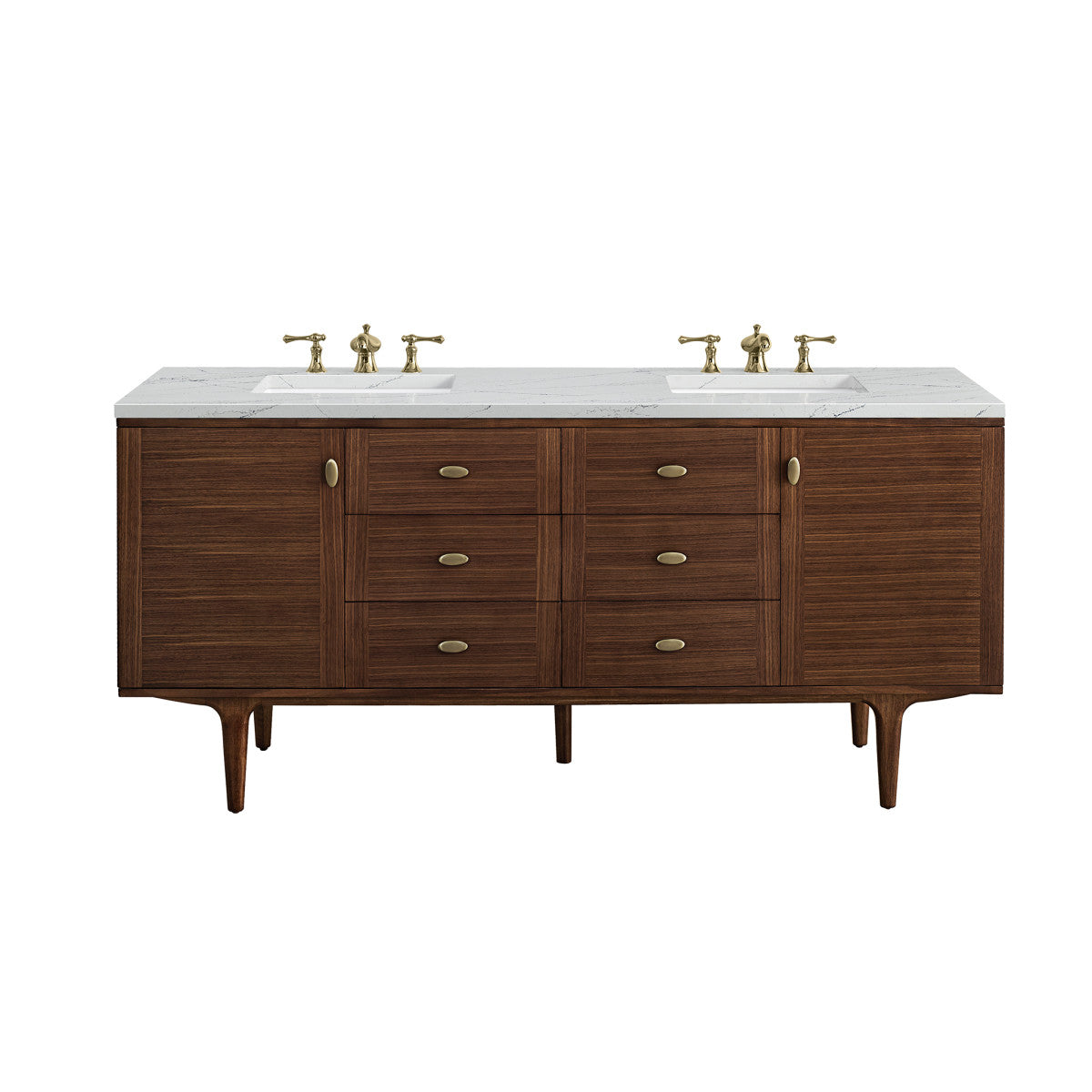 Amberly 72" Double Vanity Cabinet, Mid-Century Walnut