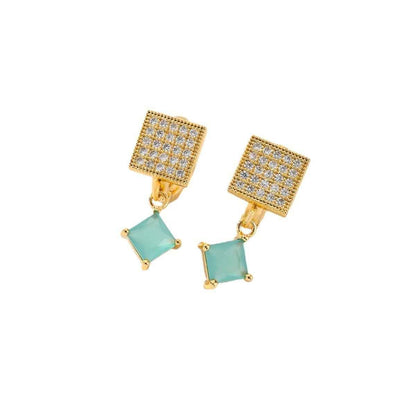 European American Zircon Earrings in Various Colors - Square Fashion Style