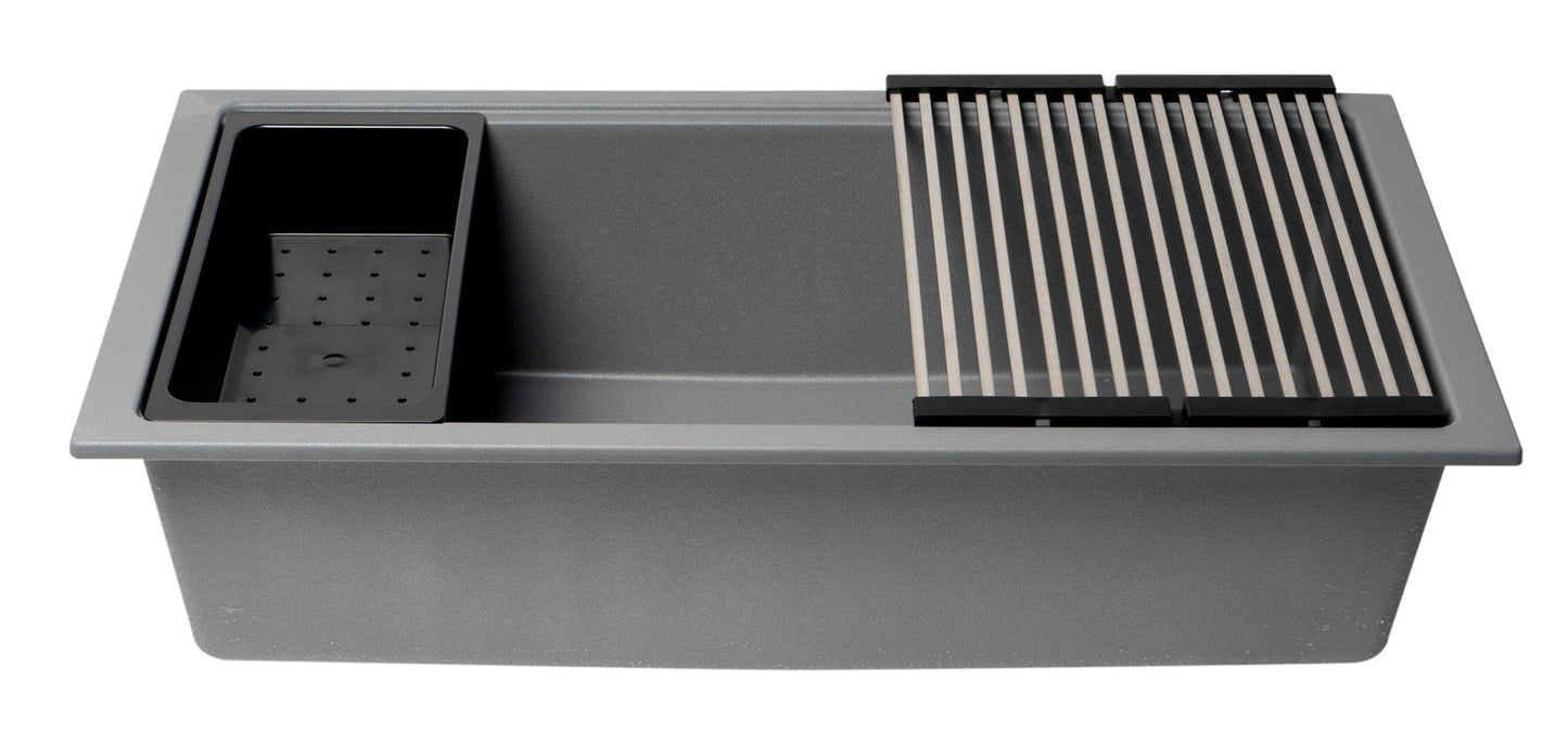 ALFI brand AB3418SBUM 33" Granite Composite Workstation Step Rim Single Bowl Undermount Sink with Accessories
