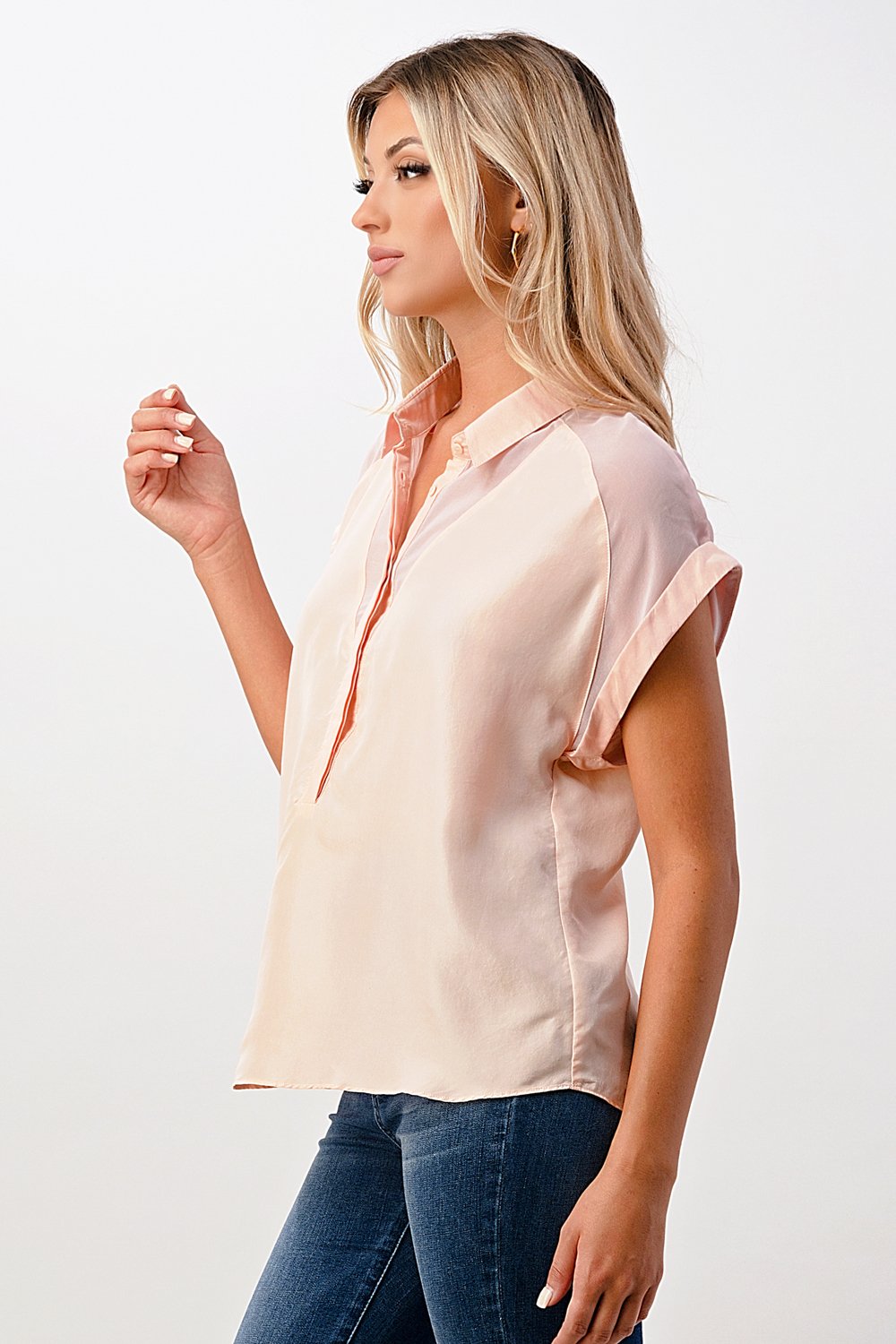 Rolled Sleeve Button-Up Satin Blouse | Apparel | Kitchen + Metal