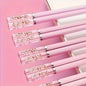 Elegant Pink Cherry Blossom Reusable Chopsticks  Set of 5