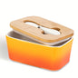 Large Ceramic Butter Dish with Bamboo Lid and Knife