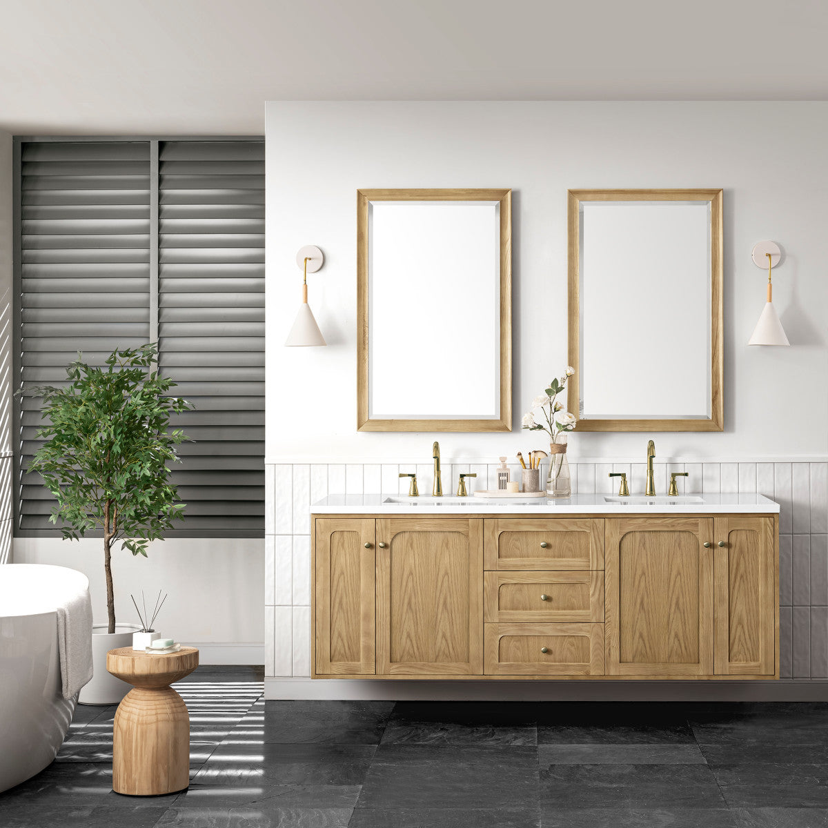 Laurent 72" Double Vanity Cabinet, Light Natural Oak