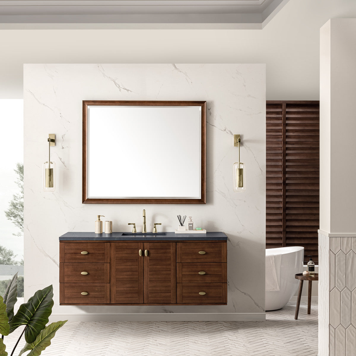 Amberly 60" Single Vanity Cabinet, Mid-Century Walnut