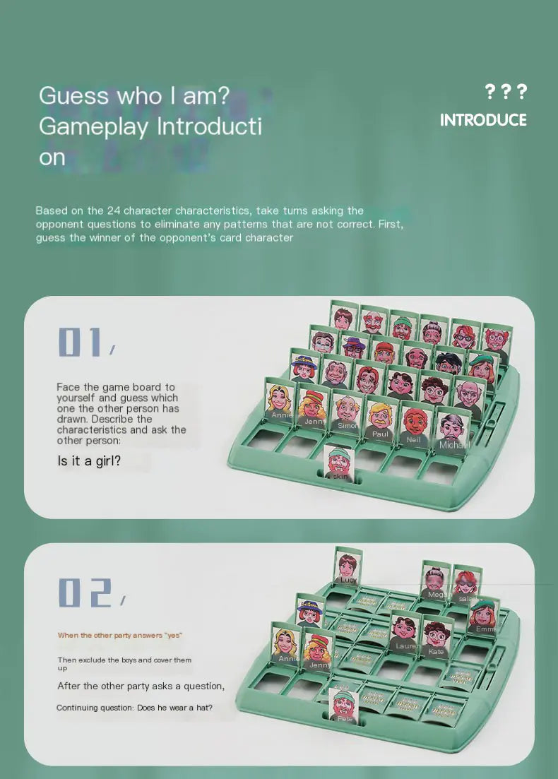 Gameboard with character cards and introduction text on a green background