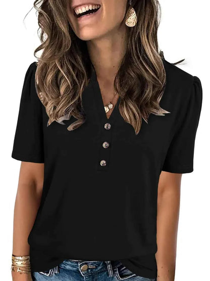 Notched Short Sleeve Women's T-Shirt - Stylish and Comfortable Design