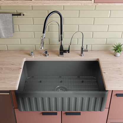 ALFI brand  ABCO3320SB Concrete Color 33 inch Reversible Single Fireclay Farmhouse Kitchen Sink