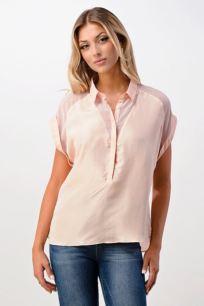 Rolled Sleeve Button-Up Satin Blouse | Apparel | Kitchen + Metal
