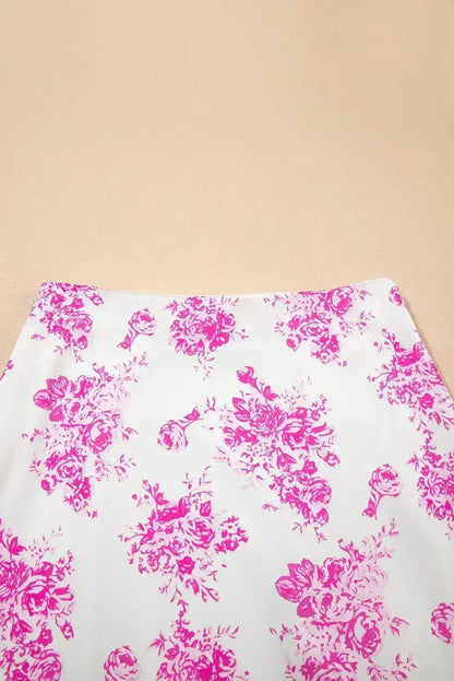 Sky Blue Boho Floral High Waist Ruffle Split Maxi Skirt