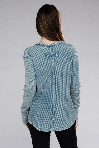 ZENANA Washed Baby Waffle Long Sleeve Top