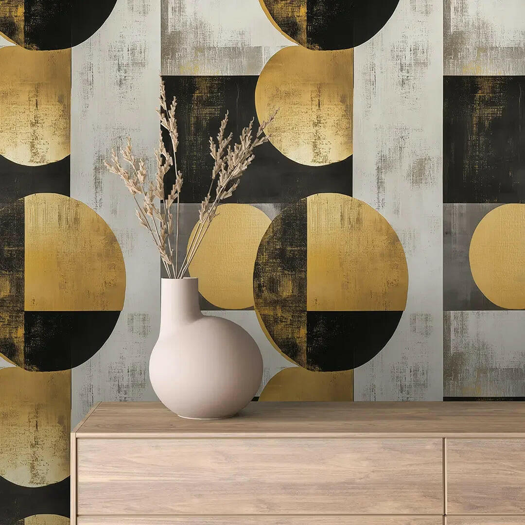 Gilded Geometry Abstract Mural