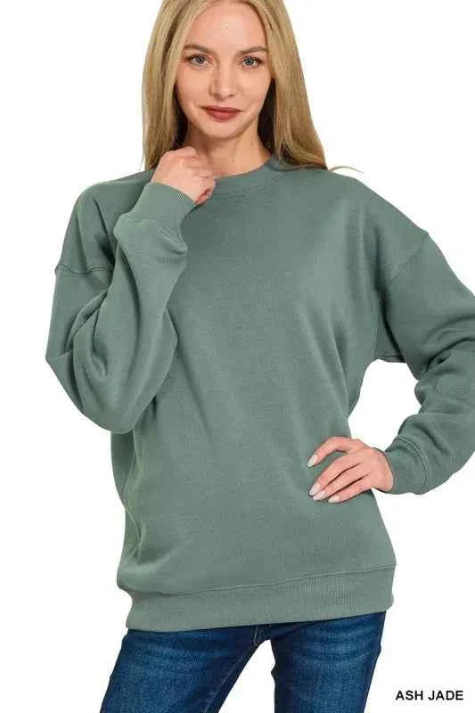 Zenana Fleece Sweatshirt for Women - Cozy Round Neck Top for Ultimate Comfort
