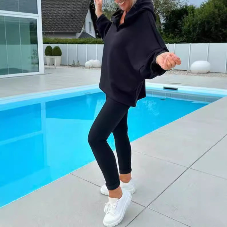 Solid Color Women's Sweatsuit Two-piece Hooded Set