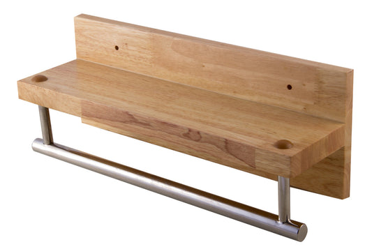 ALFI brand  AB5511 16" Wooden Shelf with Chrome Towel Bar Bathroom Accessory