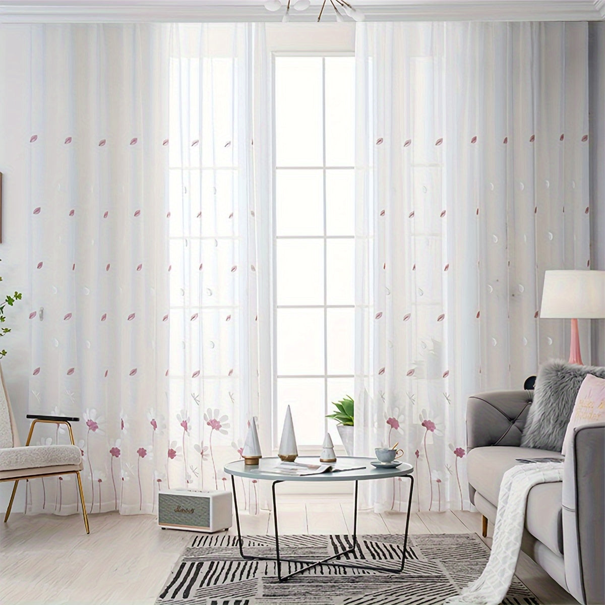 Elegant Floral Embroidered Tulle Curtain for Home Decor