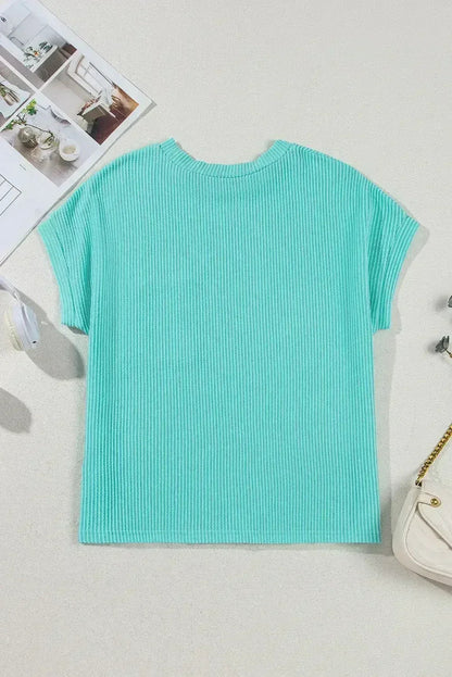Pink Corded Colorblock Pocket Crew Neck T Shirt
