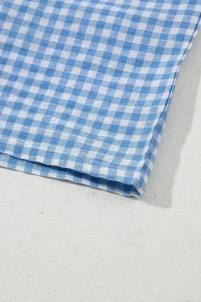 Blue Vintage Gingham Print High Waisted Loose Shorts