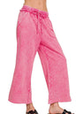 Zenana Washed French Terry Palazzo With Pockets in Pink