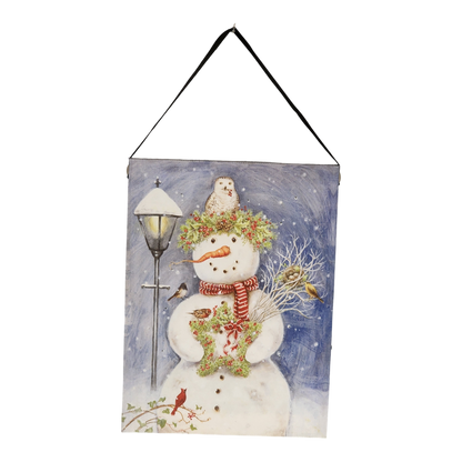 Fiber Optic Lighted Canvas Art - Lamppost Snowman