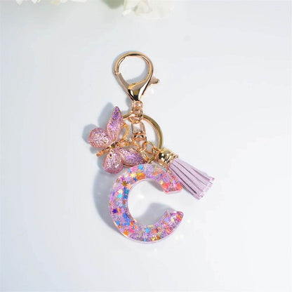 A–Z Personalized Butterfly Tassel Keychain – Custom Initial Gift for Women