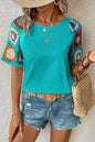 Geometric Round Neck Short Sleeve Blouse | Femstylo