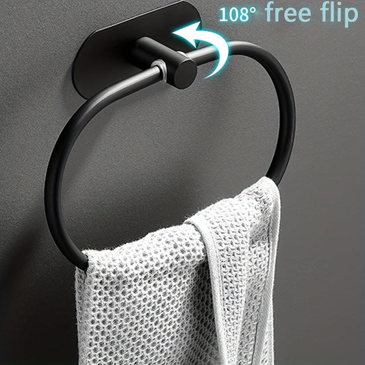 Sleek NoDrill Black Silver Towel Rack  Holder