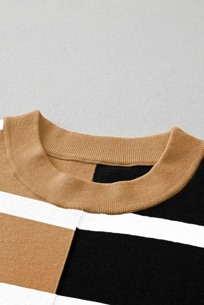 Pink Striped Patchwork Drop Shoulder Sweater