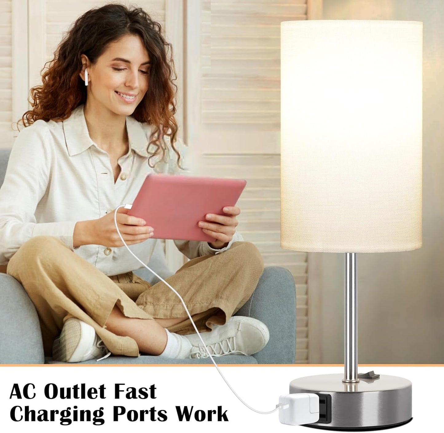 Table Lamp for Bedroom Set of 2, Bedside Small Lamps with 3 Way | Lighting | Kitchen + Metal