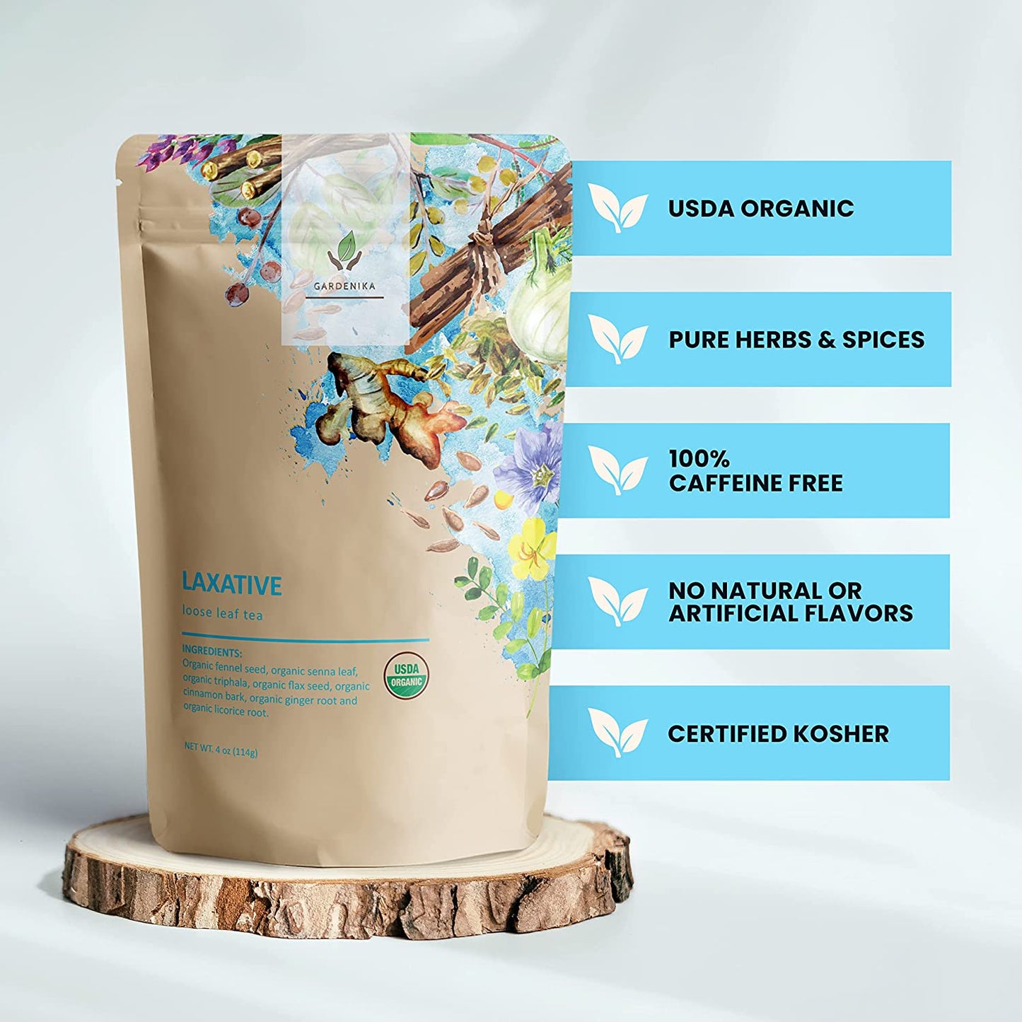 Laxative Loose Leaf Tea, Gentle Constipation Relief - Ayurvedic Herbal Blend with Senna & Fennel - Digestive Health Support - Caffeine Free - 55+ Cups - USDA Organic & Kosher - 4 oz (113g)