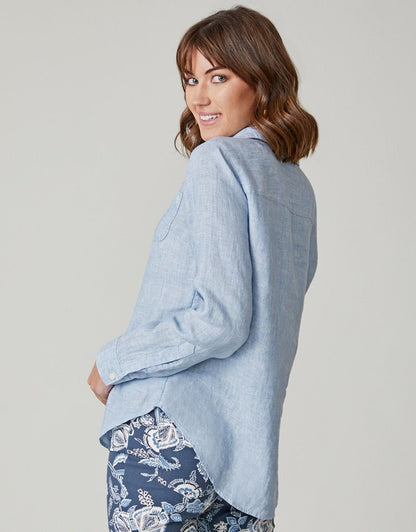 Callie Linen Shirt - Faded Denim Cross Dye