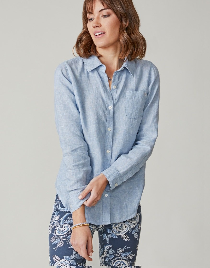 Callie Linen Shirt - Faded Denim Cross Dye