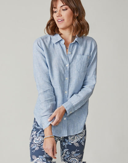 Callie Linen Shirt - Faded Denim Cross Dye