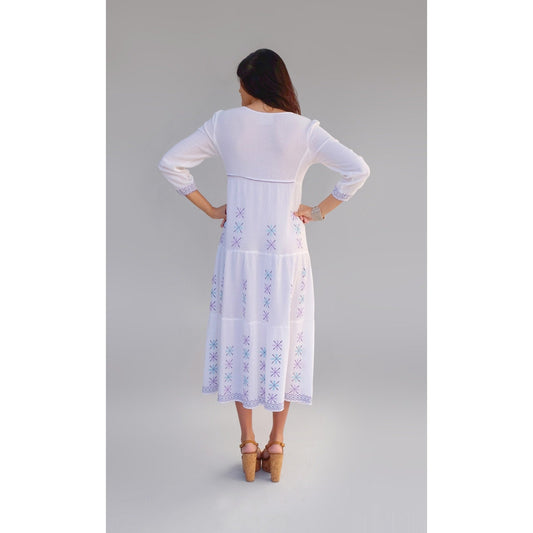 Cara Embroidered Long Dress - Natural