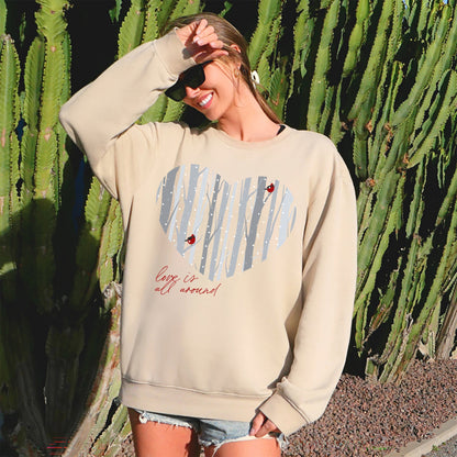 Love Is All Around, Winter Forest, Cardinal, Heart, Sweatshirt, Valentine's Day