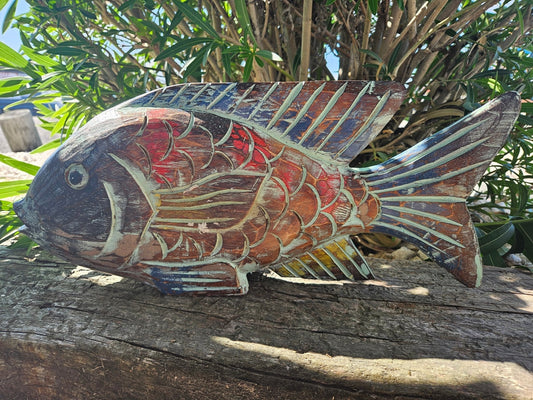 Carved Wooden Fish Nautical Home Decor – 3 Sizes & 2 Colors Available