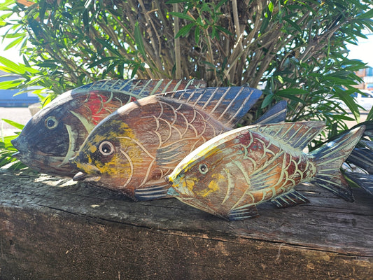 Carved Wooden Fish Nautical Home Decor – 3 Sizes & 2 Colors Available