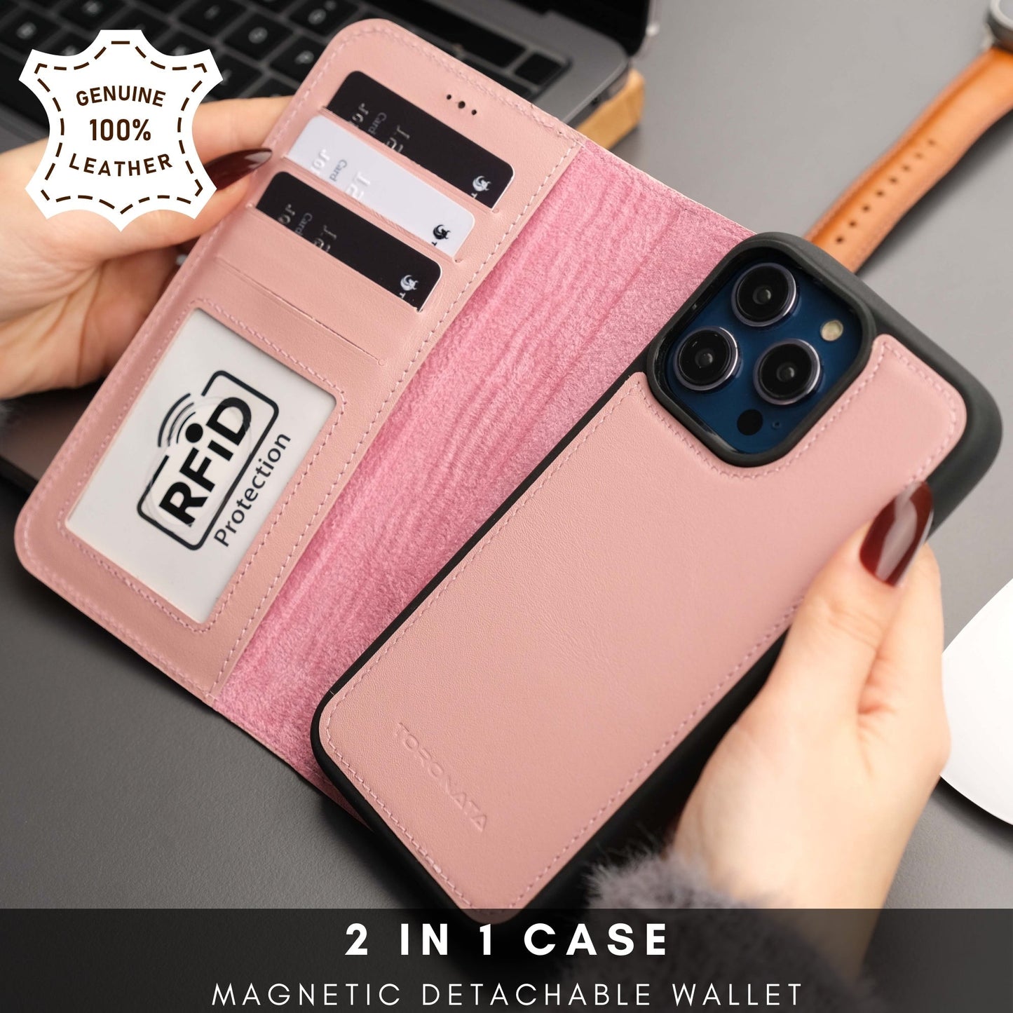 Casper Leather iPhone 15 Pro Max Wallet Case | Detachable MagSafe Compatible RFID Protection