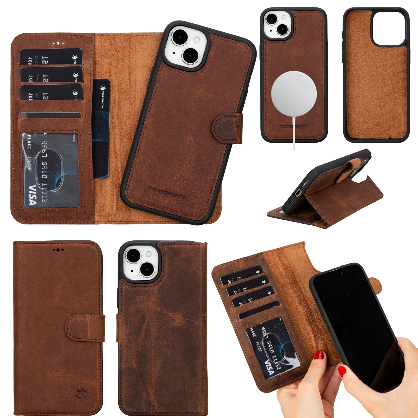 Casper Leather iPhone 15 Wallet Case | Detachable MagSafe Compatible RFID Protection