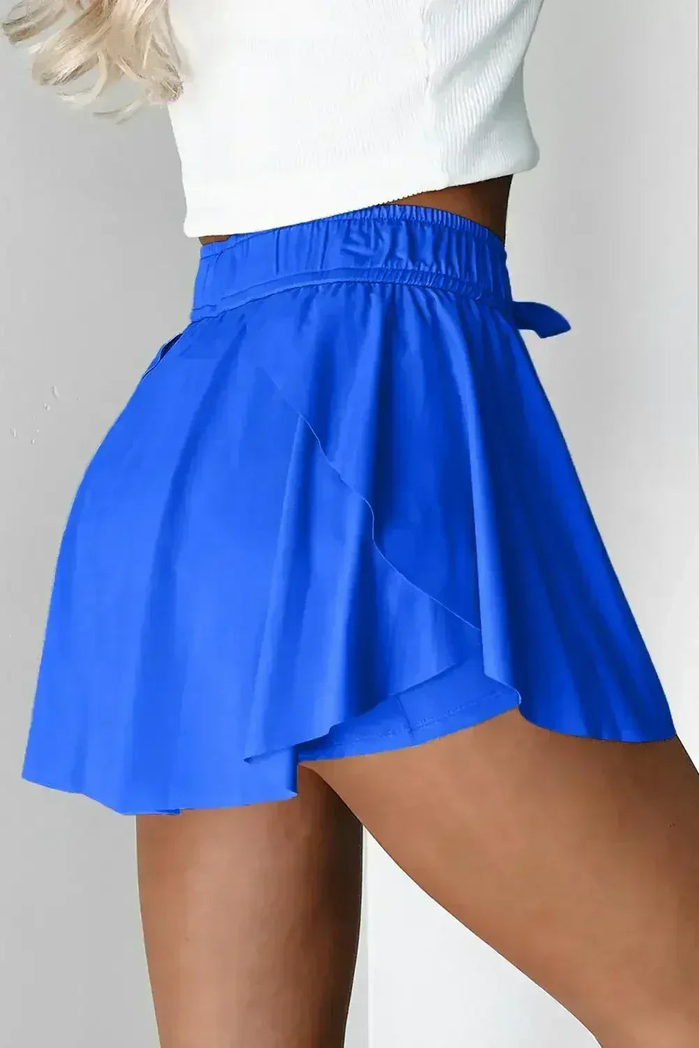 Light Green Drawstring High Waist Lined Tennis Skort