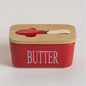 Large Ceramic Butter Dish with Bamboo Lid and Knife