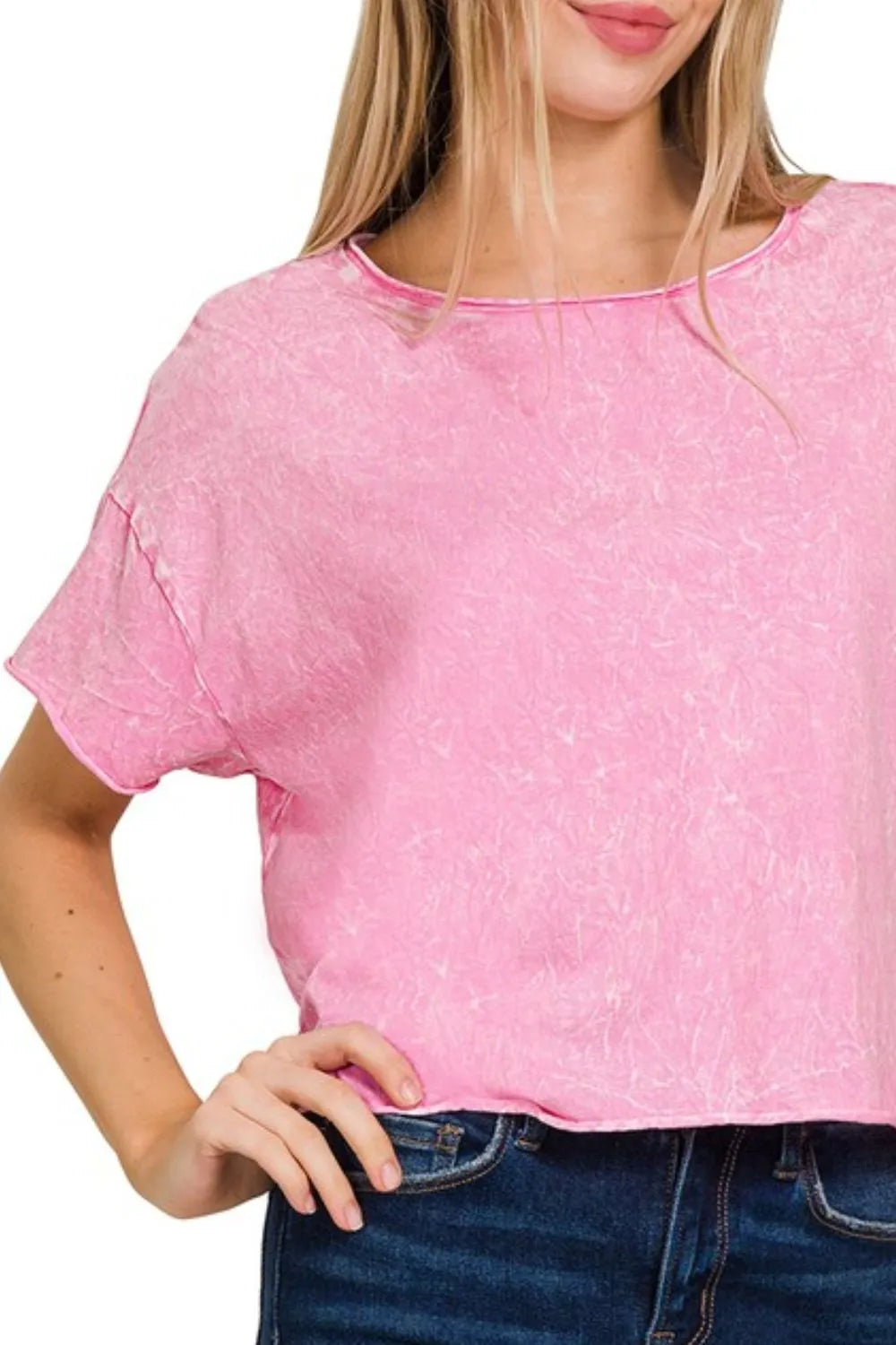 Zenana Washed Crew Neck Short Sleeve Crop Box Tee