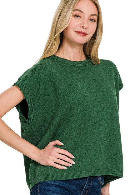 Zenana Oversized Viscose Sweater Vest in Green