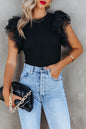 Pink Ruffle Knit Blouse - Casual Dotty Layered Ruffle Ribbed Knit Women's Top