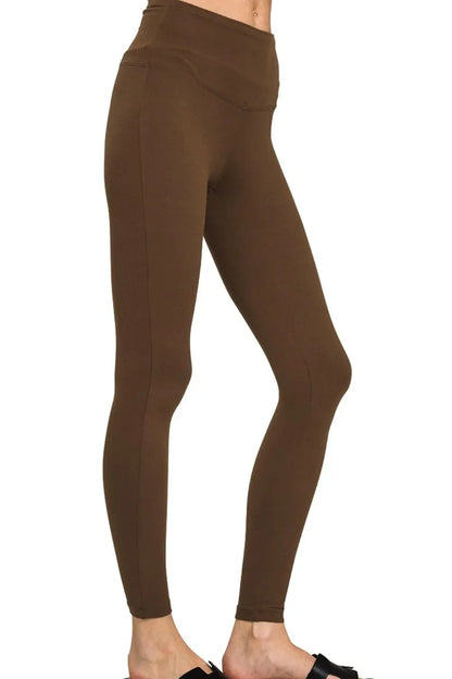 Zenana Premium Microfiber Wide Waistband Leggings in Brown