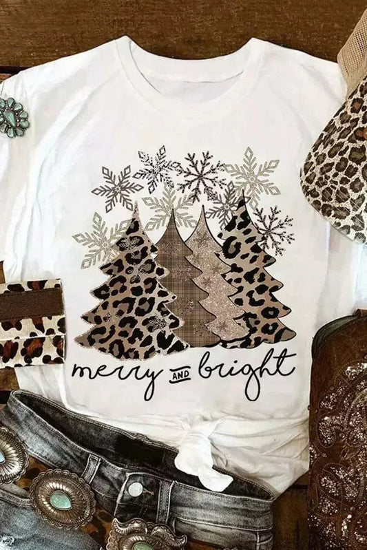 White Leopard Christmas Tree Graphic Tee – Festive & Fierce Crewneck