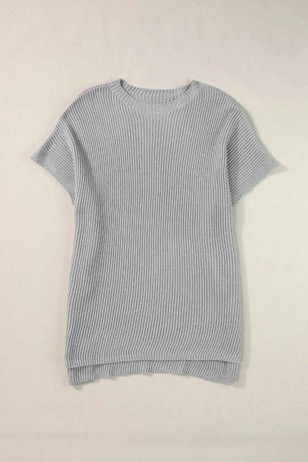 Rose Red Side Slit Short Sleeve Oversized Sweater