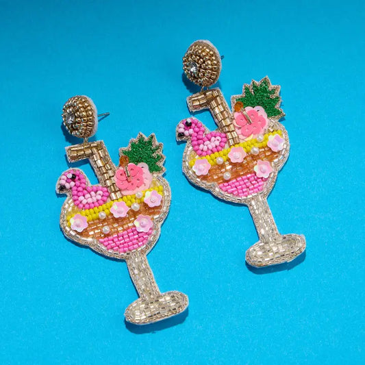 Pink Flamingo Cocktail Earrings – Beaded Statement Jewelry